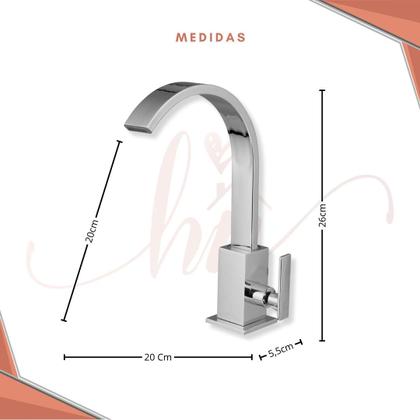 Imagem de Torneira Banheiro Cromada Cascata Slim de Pia Bica Móvel 1/4 de Volta