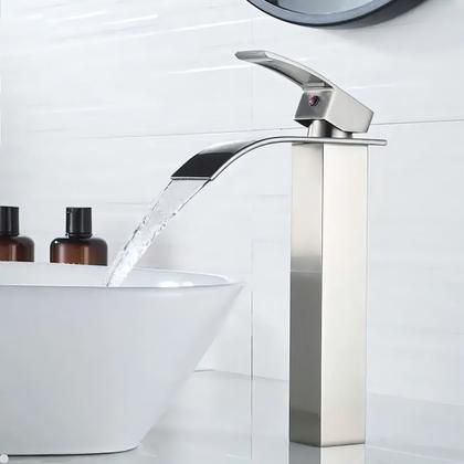 Imagem de Torneira Banheiro Lavabo Cascata Bica Alta Monocomando Metal Água Quente e Fria Domum