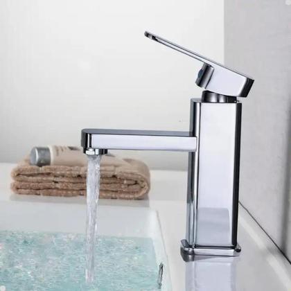 Imagem de Torneira banheiro misturador monocomando lavatório quadrada cromada bica baixa lavabo