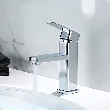 Imagem de Torneira banheiro misturador monocomando lavatório quadrada cromada bica baixa lavabo