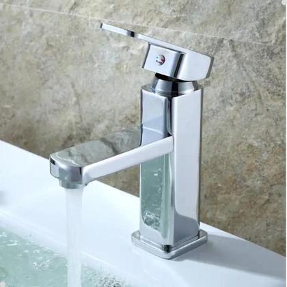 Imagem de Torneira banheiro misturador monocomando lavatório quadrada cromada bica baixa lavabo