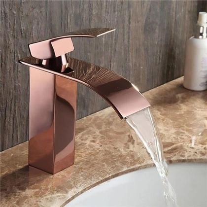 Imagem de Torneira Banheiro Monocomando Cascata Bica Baixa Rose Gold - DeckCasa