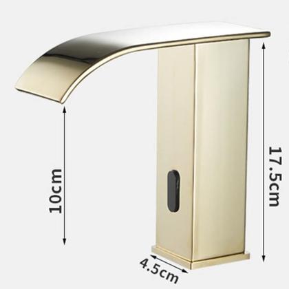 Imagem de Torneira Banheiro Sensor Inteligente Exclusive Baixa Gold Quente e Frio Dourada Brilhante Cascata Curva Moderna Automática Lavabo Inox