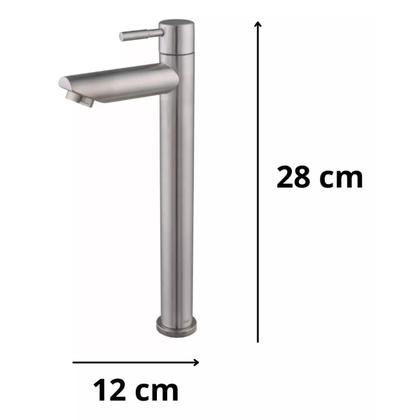 Imagem de Torneira Bica Alta Lavatorio Escovada Inox 304 Redonda Pia Banheiro 1/4 De Volta Cuba de Sobrepor Apoio Bancada Lavabo