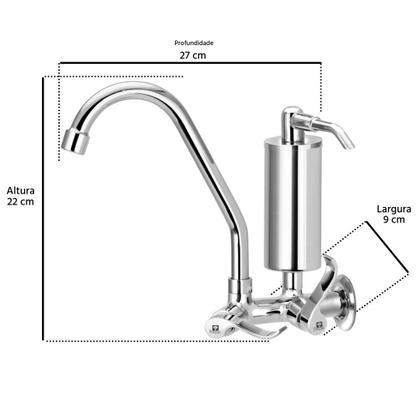 Imagem de Torneira Bica Móvel Cozinha Parede Com Filtro Slim Metal 1/4 de Volta