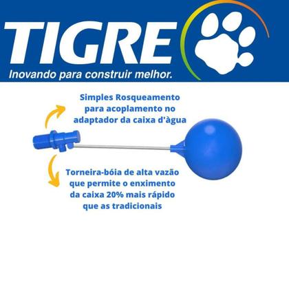 Imagem de Torneira Boia 3/4" Caixa D'Água Haste Metálica 20mm Tigre