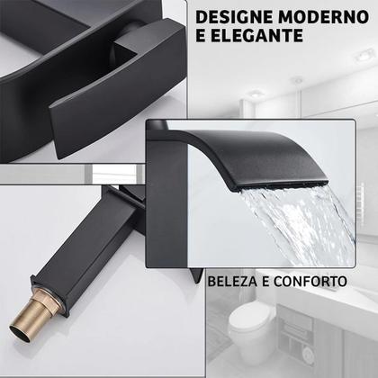 Imagem de Torneira Cascata Preto Banheiro Bica Alta Monocomando Quente Frio Black