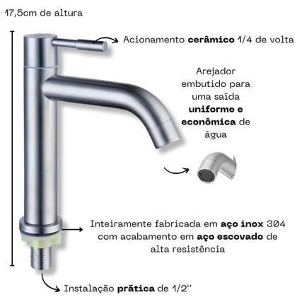 Imagem de Torneira Clean Baixa Cubas Banheiro Cozinha Aço Inox Escovado 304