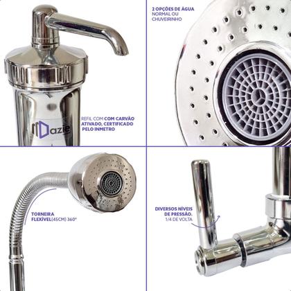 Imagem de Torneira Com Filtro Cozinha Parede Bica Móvel Flexível Gourmet + 1 Refil Extra