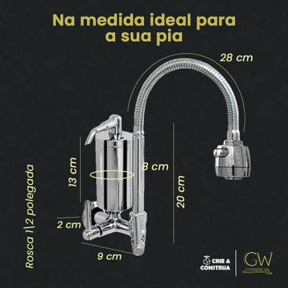 Imagem de Torneira com Filtro Metal Pró Saúde Gourmet Flexível Parede Crie & Construa