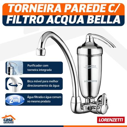 Imagem de Torneira com Filtro Para Cozinha Acqua Bella Purificador Torneira de Parede Cromada Lorenzetti