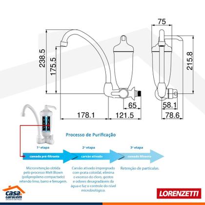 Imagem de Torneira com Filtro Para Cozinha Acqua Bella Purificador Torneira de Parede Cromada Lorenzetti