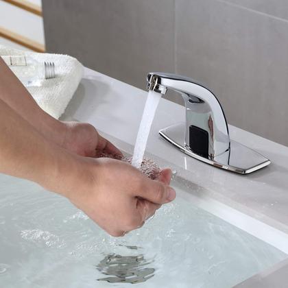 Imagem de Torneira Com Sensor Automática Bivolt Cromada Para Banheiro Prateado Cromado 127v 220v