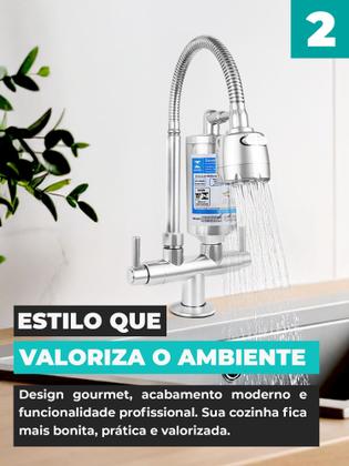 Imagem de Torneira Cozinha com Filtro Para Pia Bancada Mesa Bica Flexível Móvel em Abs Cromado