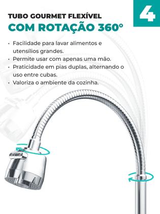 Imagem de Torneira Cozinha com Filtro Para Pia Bancada Mesa Bica Flexível Móvel em Abs Cromado