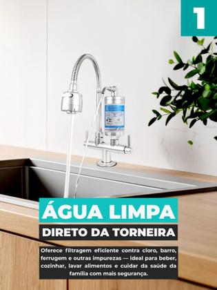 Imagem de Torneira Cozinha com Filtro Para Pia Bancada Mesa Bica Flexível Móvel em Abs Cromado