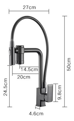 Imagem de Torneira Cozinha Filtro Flexível Preto Moderna Monocomando Misturador Black Quente e Frio Design Aço Inoxidável Metal Luxo