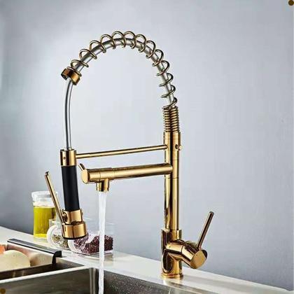 Imagem de Torneira cozinha gourmet misturador monocomando bancada flexível spray dourada gold vip