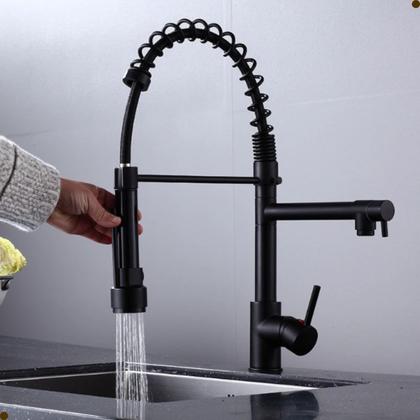 Imagem de Torneira cozinha gourmet misturador monocomando flexível preto fosco black bancada vip