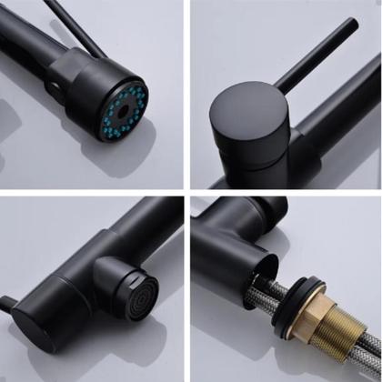 Imagem de Torneira cozinha gourmet misturador monocomando flexível preto fosco black bancada vip