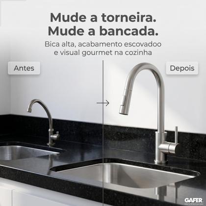 Imagem de Torneira Cozinha Gourmet Monocomando Aço Inox 201 Extensível 360 Graus Água Quente e fria Gafer Prateado Escovado Bancada
