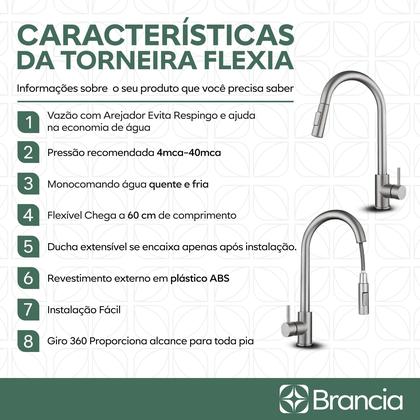 Imagem de Torneira Cozinha Gourmet Monocomando Ducha Extensível Luxo Misturador Inox 304 Escovado Bancada Flexia Com Garantia