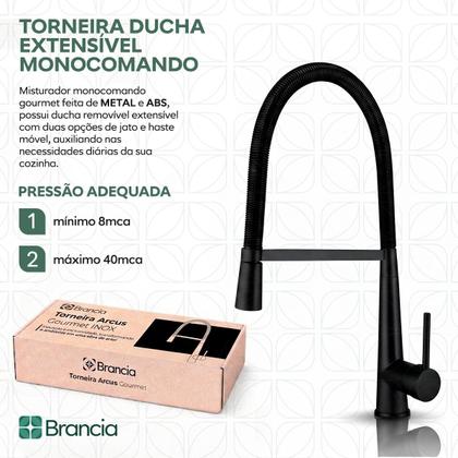 Imagem de Torneira Cozinha Gourmet Monocomando Fosca Cor Preta Ducha Extensível Luxo Misturador Inox 304 Bancada
