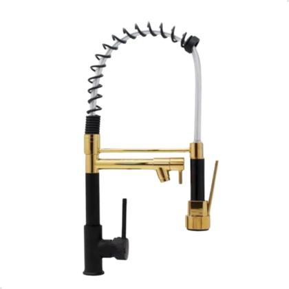 Imagem de Torneira cozinha gourmet monocomando misturador flexível bancada spray preto e dourado vip