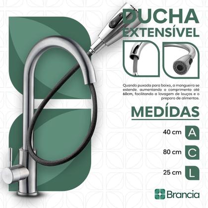 Imagem de Torneira Cozinha Gourmet Monocomando Para Pia Spray Ducha Extensível Escovado Flexível Aço Inox 304 Misturador Garantia Qualidade Premium
