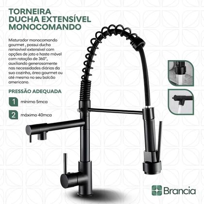 Imagem de Torneira Cozinha Gourmet Preta Monocomando 50cm Com Spray Pia Misturador Preto Fosco para Bancada Mesa