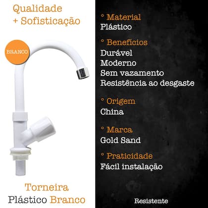 Imagem de Torneira Cozinha Lavabo Branca Plástico ABS 1/4 Gold Sand