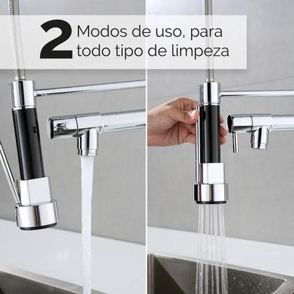 Imagem de Torneira Cozinha Monocomando Flexível Bancada Gourmet Pia Acabamento Brilhante Cor Cinza