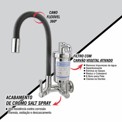 Imagem de Torneira Cozinha Parede Com Filtro Gourmet Flexível Cromada Pia 1/4 de Volta