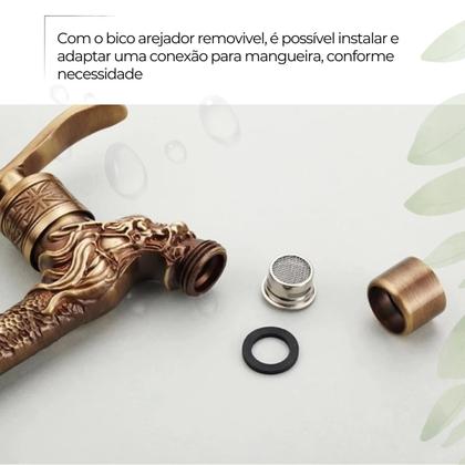 Imagem de Torneira de Banheiro Lavabo Jardim Lavaderia de Parede em Metal Latão Cor Bronze - Modelo Drago Dragão