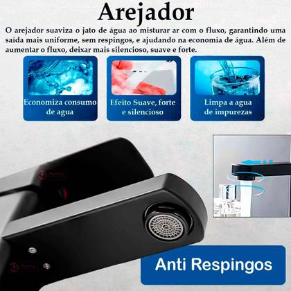 Imagem de Torneira De Banheiro Lavabo Pia Bancada Mesa Luxo Metal Preta Black Bica Curta Misturador Monocomando Agua Quente e Fria