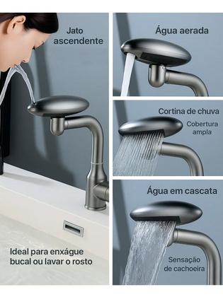 Imagem de Torneira De Banheiro Monocomando Pia Lavatório Aço Inox Anticorrosão Rotação 360 4 Modos Cascata Com Kit Instalação