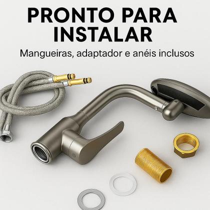 Imagem de Torneira De Banheiro Monocomando Pia Lavatório Aço Inox Anticorrosão Rotação 360 4 Modos Cascata Com Kit Instalação