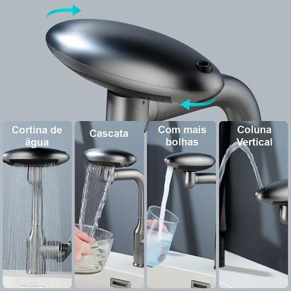 Imagem de Torneira De Banheiro Monocomando Pia Lavatório Aço Inox Anticorrosão Rotação 360 4 Modos Cascata Com Kit Instalação