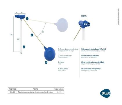 Imagem de Torneira de Boia para Caixas D'Água 1/2",3/4" Blukit