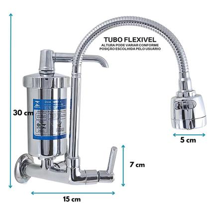 Imagem de Torneira de Cozinha com Filtro Parede Metal Tubo Gourmet Flexível 02 Jatos 1/4v.