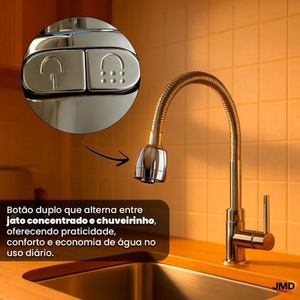 Imagem de Torneira de Cozinha de Bancada com Sistema de Jato Duplo e Acabamento Cromado Brilhante
