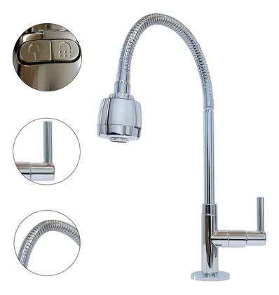 Imagem de Torneira de Cozinha de Bancada com Sistema de Jato Duplo e Acabamento Cromado Brilhante