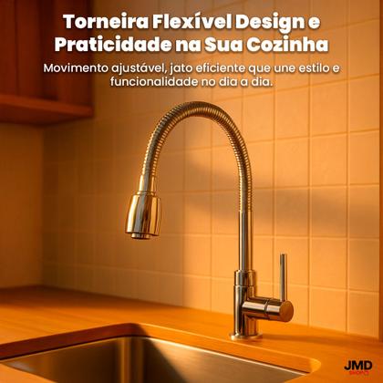 Imagem de Torneira de Cozinha de Bancada com Sistema de Jato Duplo e Acabamento Cromado Brilhante