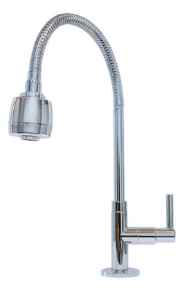 Imagem de Torneira de Cozinha de Bancada com Sistema de Jato Duplo e Acabamento Cromado Brilhante