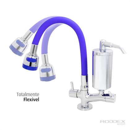 Imagem de Torneira de Cozinha de Mesa Azul Com Filtro Blindado Cromado Cone Gourmet Bica de Inox Flexível