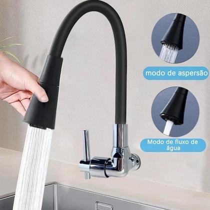Imagem de Torneira de Cozinha de Parede Preta Design Flexível Acabamento Fosco para Decoração Moderna