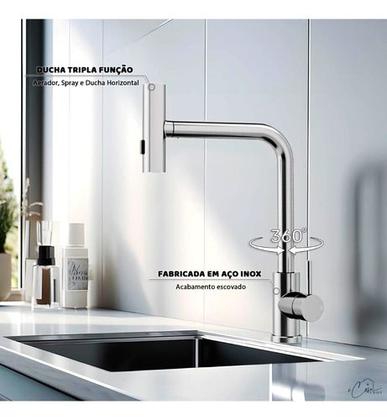 Imagem de Torneira De Cozinha Ducha Extensível Mono. Inox Escovado