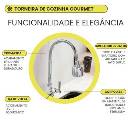 Imagem de Torneira de Cozinha Gourmet Bancada ABS 1/4 de Volta Arejador 2 Jatos