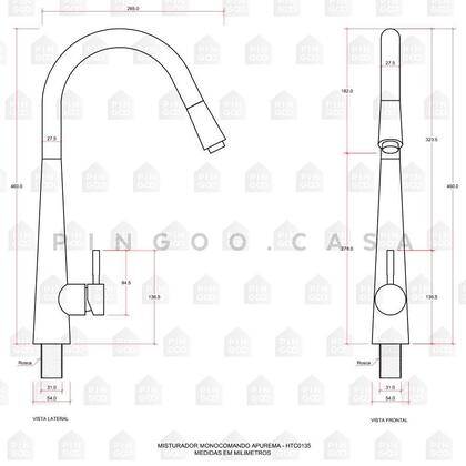 Imagem de Torneira De Cozinha Gourmet Misturador Monocomando Extensível Aço Inox 304 Apurema Pingoo.casa Prata Escovado