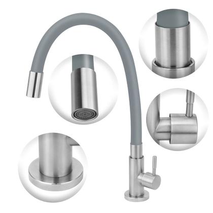 Imagem de Torneira de Cozinha Inox Mesa Flexível Gourmet Cinza/Gray